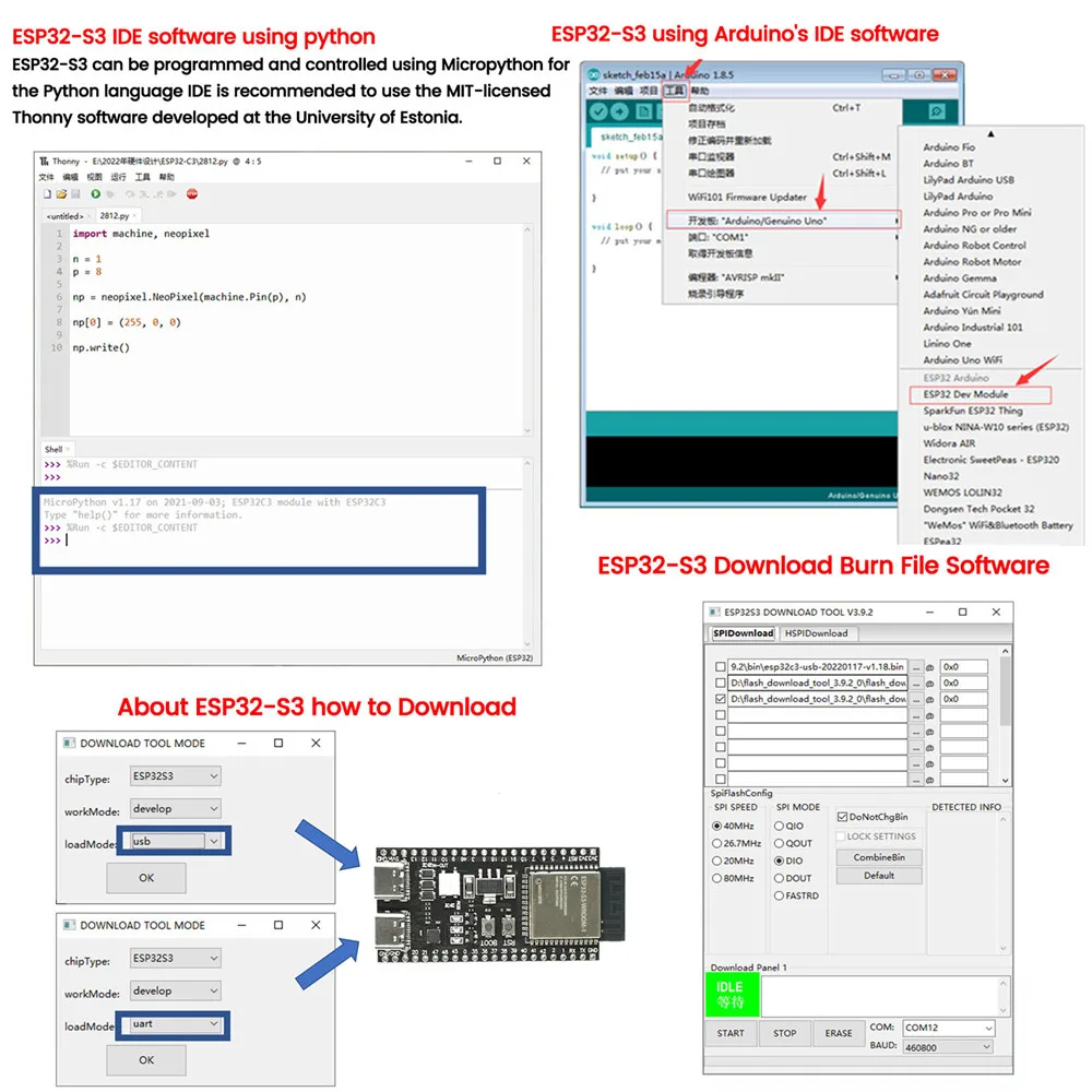 ESP32-S3 Development Board 2.4G Wifi Module for Arduino ESP IDF ESP32-S3-WROOM-1 N8R2 N16R8 44Pin Type-C 8M PSRAM ESP32 S3