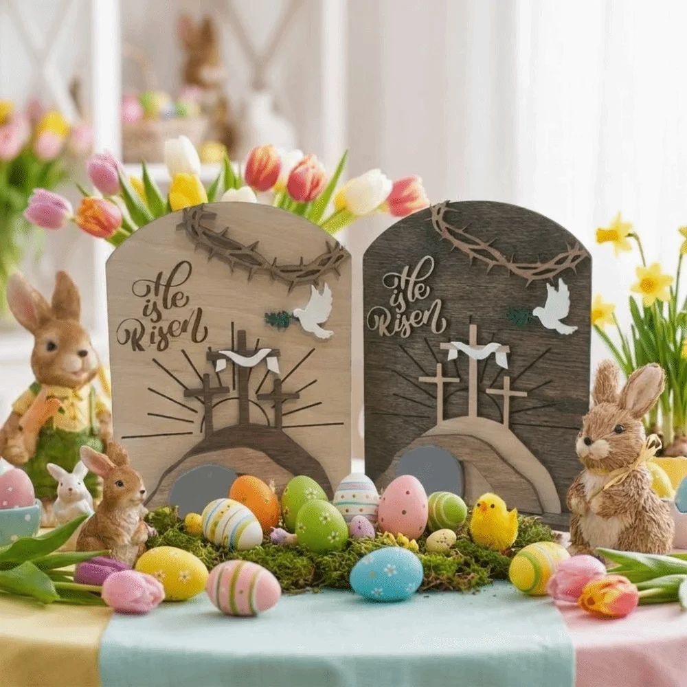 

Wooden Material Easter Tomb Crafts Three-dimensional Design Ornament Set Easter Ornaments Handcrafted Details Decorative Finish