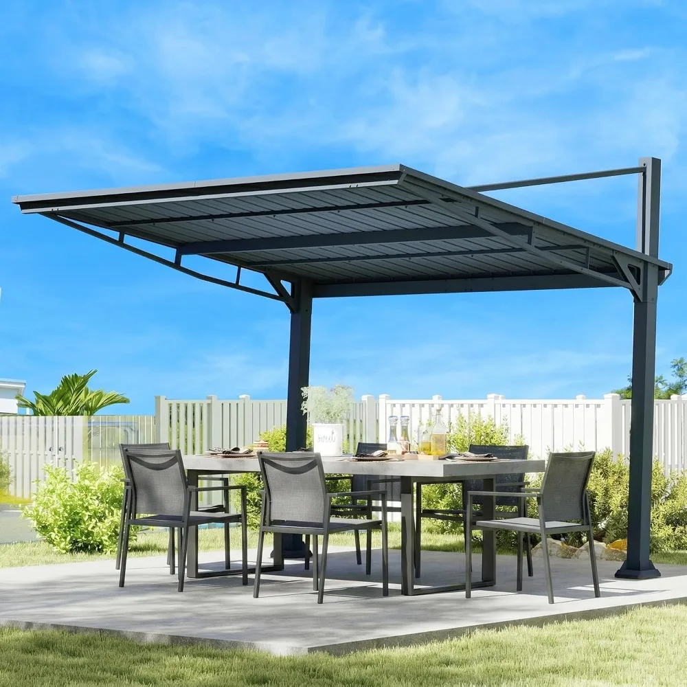Outdoor Gazebo  Hard Top Metal Gazebo, Freestanding Shelter Pergolas with Galvanized Steel Roof, Heavy Duty Patio
