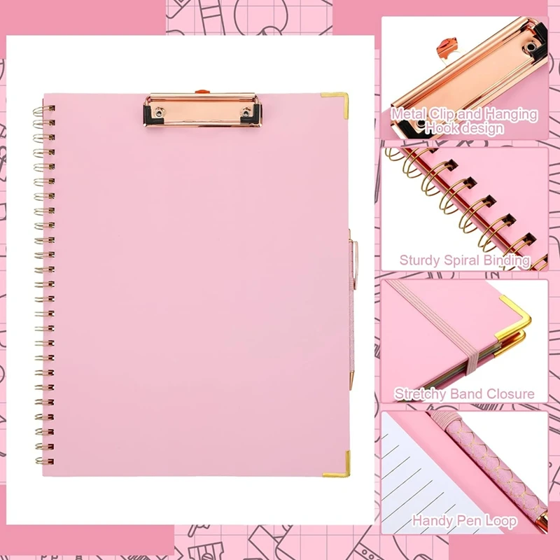 Refillable Notepad Ballpoint Pen Set,5Dividers With 10 Storage Pockets Clipboard Binder Crystal Diamond Pen For School