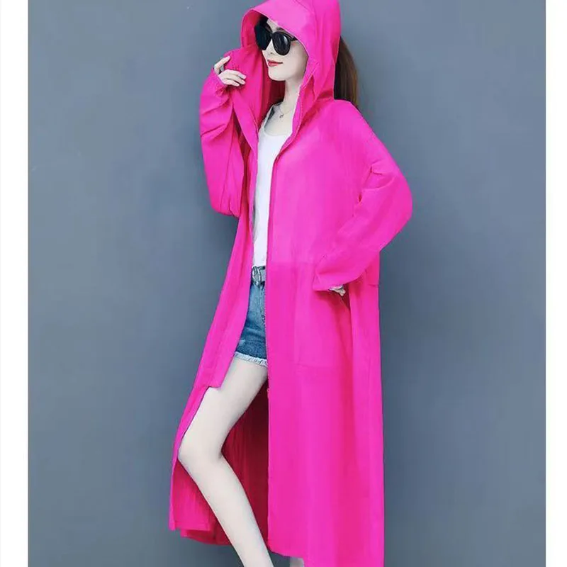 Women Sun Protection Clothing Mid-length Hooded Coat 2026 Summer Female New Thin White Jacket Popular Fairy Long Windbreaker