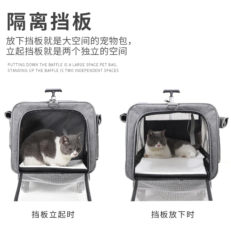 Cat bag out portable large capacity two layers multi-cat carrying cage summer breathable small  dog pet trolley case