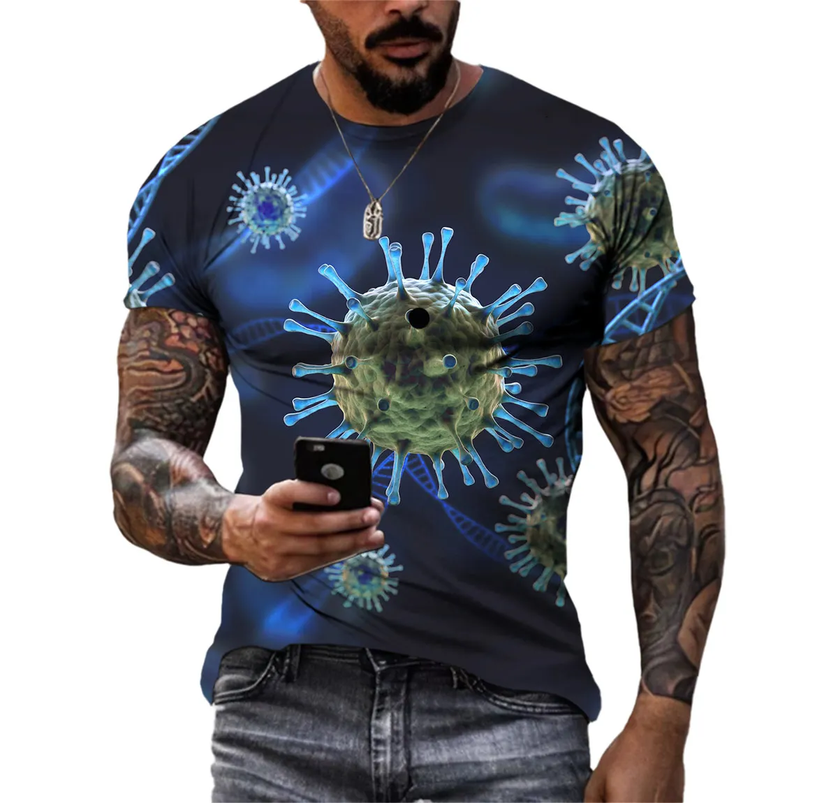 

Hip Hop Summer Men'S T-Shirt Viral Cell 3d Print Personality Alternative Fashion Trend Short Sleeve O Neck Loose Quality Top