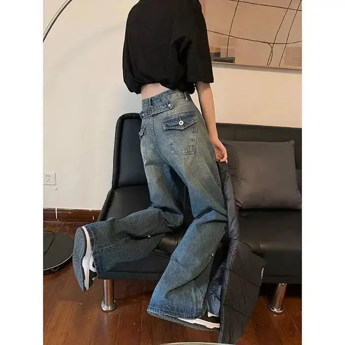 

2024 Women's Wide Leg Jeans Woman High Waisted Trousers Retro Pants Baggy Pants Korean Fashion Clothes Clothing Denim L288