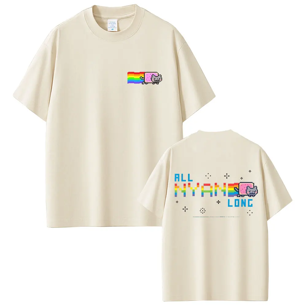 Game Rainbow Nyan Cat Funny Meme T-shirt Men Women Casual Cotton Oversized Short Sleeve T-shirts Cute Kawaii Harajuku T Shirts
