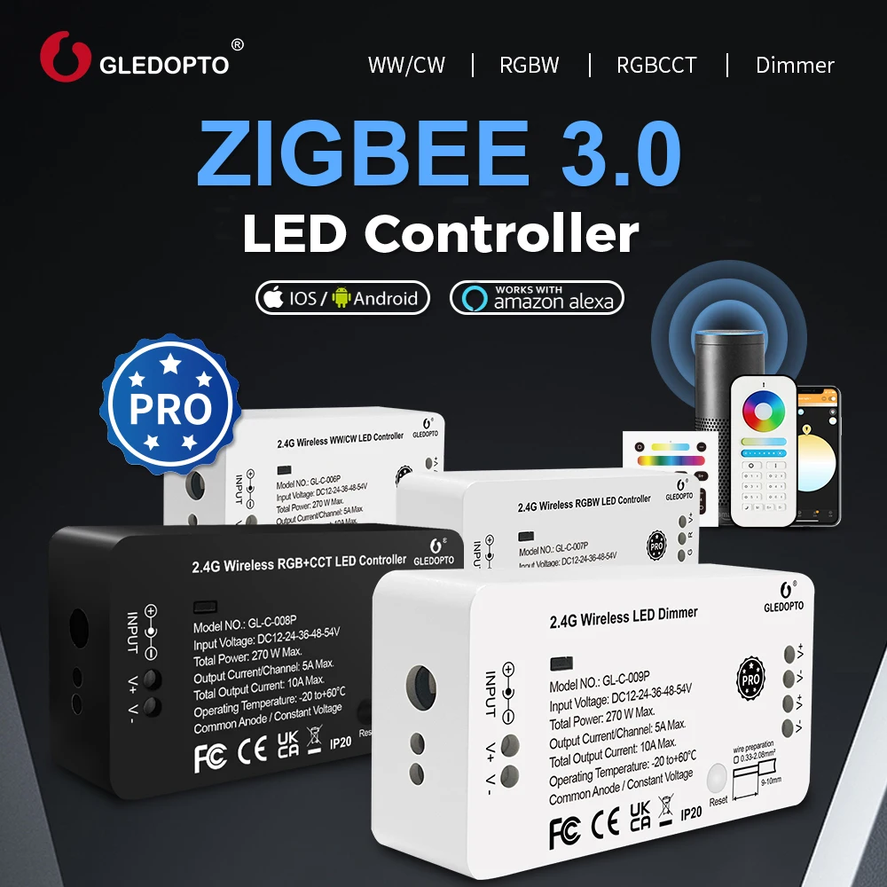 GLEDOPTO Zigbee 3.0 LED Controller DC12-54V  compatible with Tuya / Philips Hue / Alexa / SmartThings