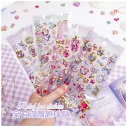1pc/4pcs Kawaii Delicate 3D Relief Stickers Gemstone Gilding Stickers Scrapbooking Diy Journal Stationery Sticker Deco School