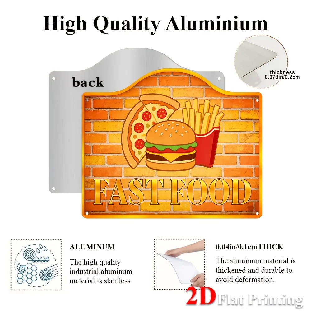 1pc 2D Flat Sign Artwork Showcasing Fast Food Symbols Like Pizza, Burgers, And Fries - Ideal For Decorating Kitchens, Restaurant