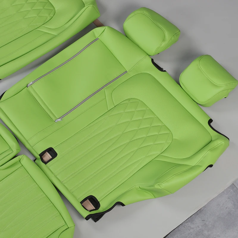 

Wholesale Diamond Design Nappa Leather Luxury Car Interior Seat Protective Cover 5-seat Green Seat Cushion Cover