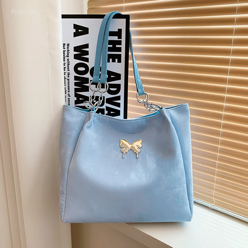 Women's Underarm Handbag Tote Bag Large Capacity New Fashion Simple Solid Color Advanced Exquisite Butterfly Commuter