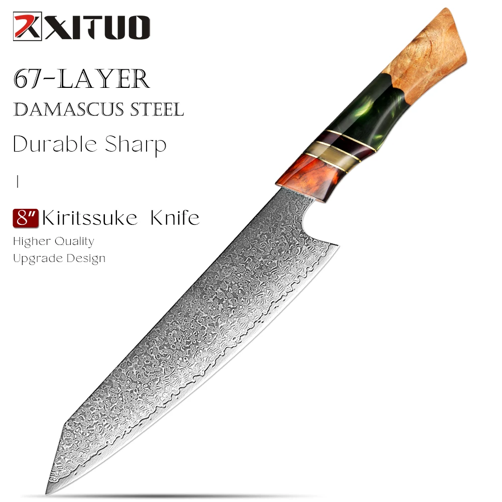 

Японский нож шеф-повара Кирицуке, 8-дюймовый дамасский стальной нож шеф-повара VG10, кухонный нож для мяса, рыбы, горячего лезвия, кухонный нож