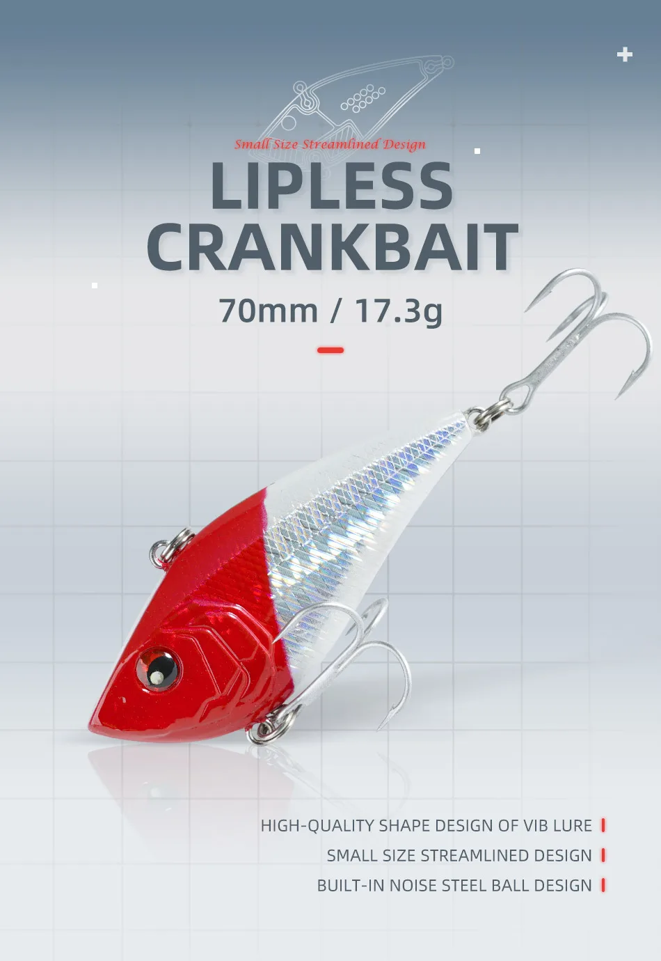 Noeby Lipless Crankbait-Angelköder, 70 mm, 17,3 g, rasselnde, sinkende Vibration, künstlicher harter Köder für Barsch-Zander-Angelköder – Detail 2
