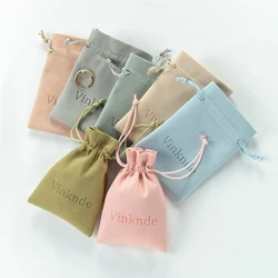 50pcs Custom Logo Microfiber Drawstring Gift Bags Jewelry Packaging Pouch Rings Earrings Birthday Party Wedding Favor Candy Bag