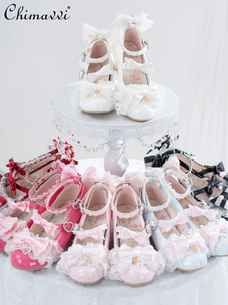 

Original Japanese Sweet Bride Round Toe Princess High Heels 2025 New Lolita Cute Bowknot Girl Temperament Mary Jane Shoes