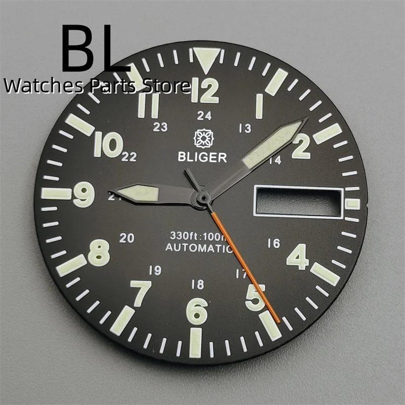 BLIGER 29mm NH36 Pilot Watch Dial With Hand Set Black Blue White Yellow Dial C3Green Luminous Fit NH35 NH36 Movement Watch Parts