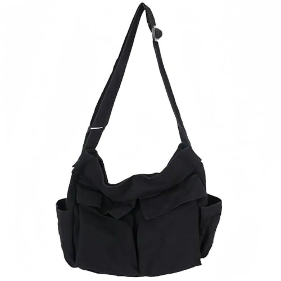 

Lauthen.S Grunge Bag Canvas Hobo Crossbody Shoulder Tote Bag for Women and Men Large Messenger Bag with Multiple Pockets