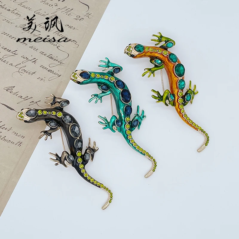 EASYA Fashion Gecko Lizard Crocodile Alloy Brooch with Rhinestones Sparkling Banquet Prom Ladies Decoration Luxury Jewelry