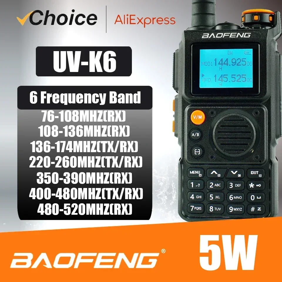 Baofeng Officiële Winkel UV-K6 Walkie Talkie Air Band Radio USB-C Opladen Uhf Vhf Dtmf Fm Noaa Draadloze Frequentie Tweeweg Radio