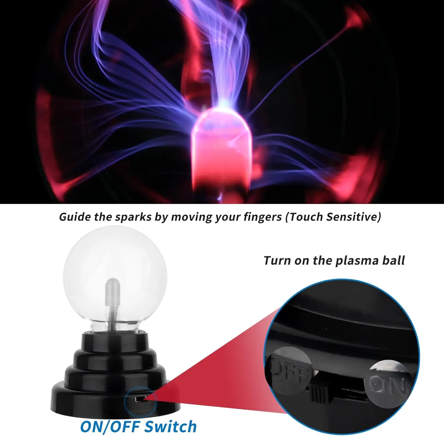 Veilleuse USB à capteur tactile, boule magique plasma, commande tactile, sphère électrostatique, lampe clignotante, cadeau pour enfants, nouveauté