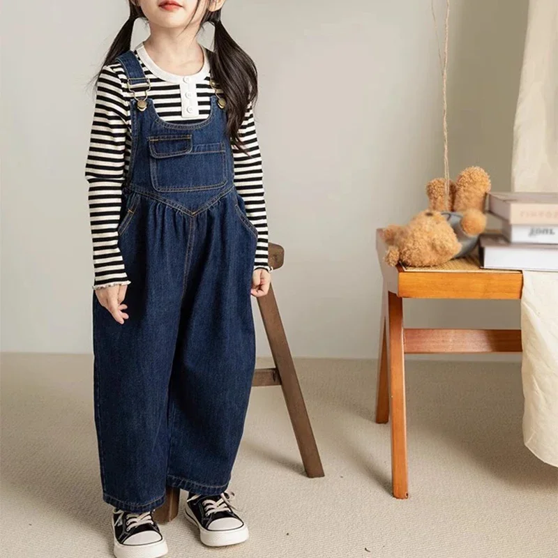 

Boys and Girls' Pants Denim Strap Pants Jumpsuit Autumn New Personalized Pocket Strap Pants Children's Jumpsuits Kids Clothing