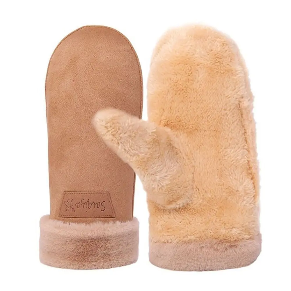 1 Pair Gifts Faux Suede Warm Mittens Cuffs Soft Texture Faux Suede Mittens Neck Strap Warm Winter Gloves Women's Winter Wear