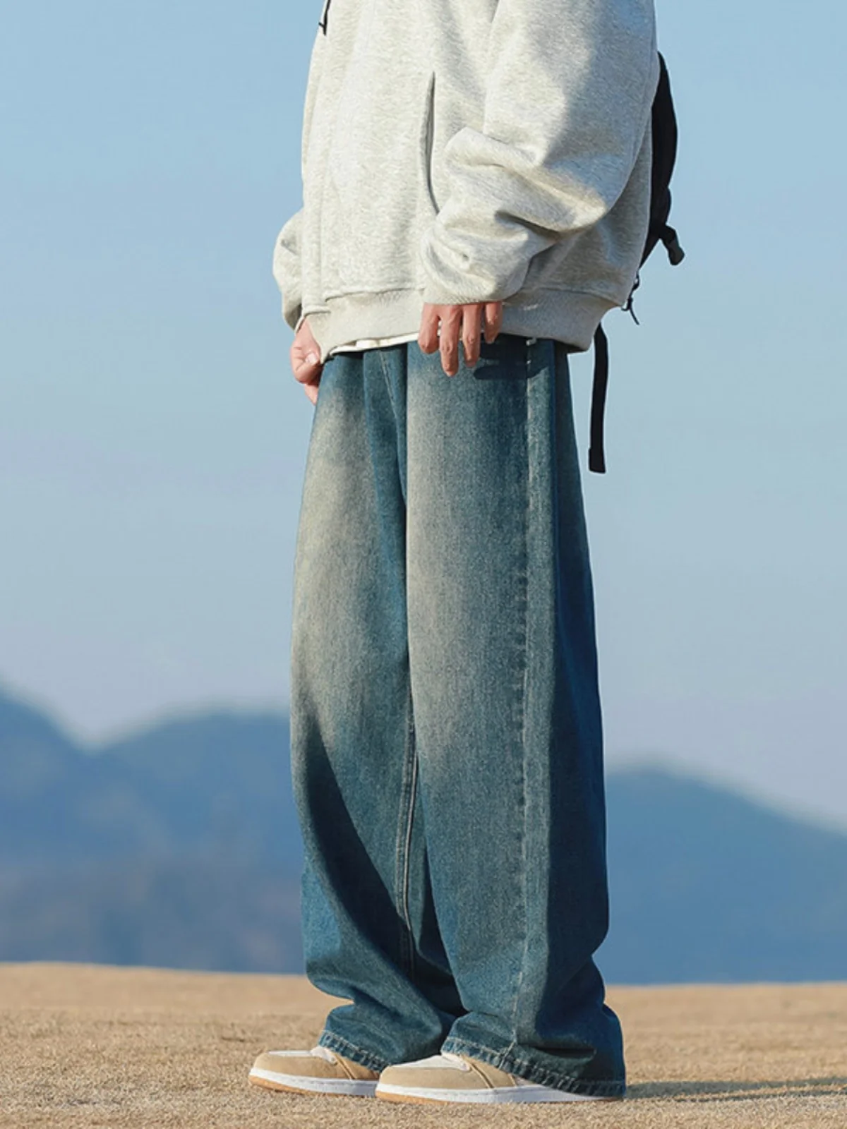 

Men's Vintage Waed Denim Jeans Straight Leg Loose Wide Leg Long Trousers High Street Sle Spring Autumn Seasonal Wear