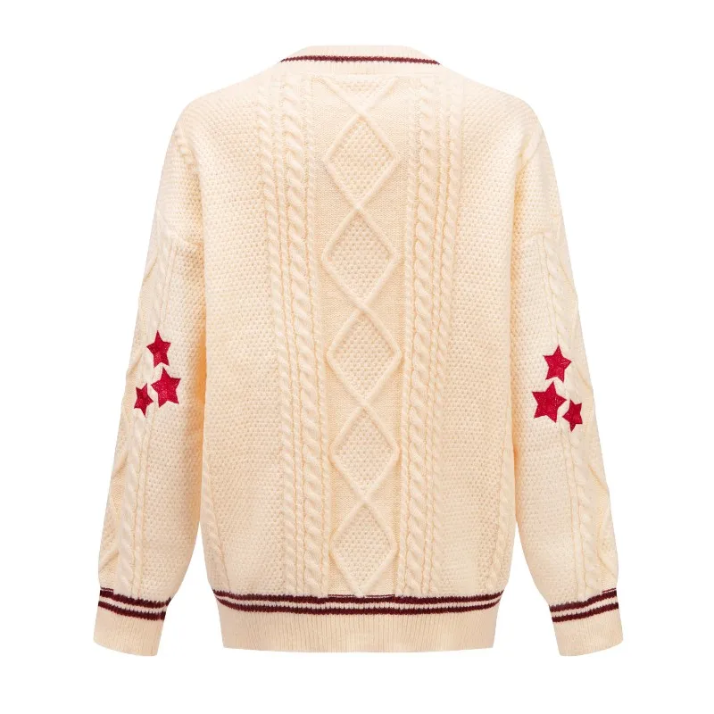 y2k Cute Tops Rare Cardigan Long Sleeve Winter Autumn Button Knitwears Fashion Women Sweaters Vintage Elegant Star Embroidery