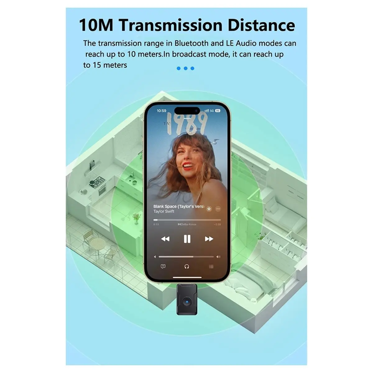 DTC5 Tebe USB-C Bluetooth 6.0 Audio Transmitter Ap Tx AD HD LE Audio Broadcast Dongle Wireless Stereo Music Adapter for TV PC