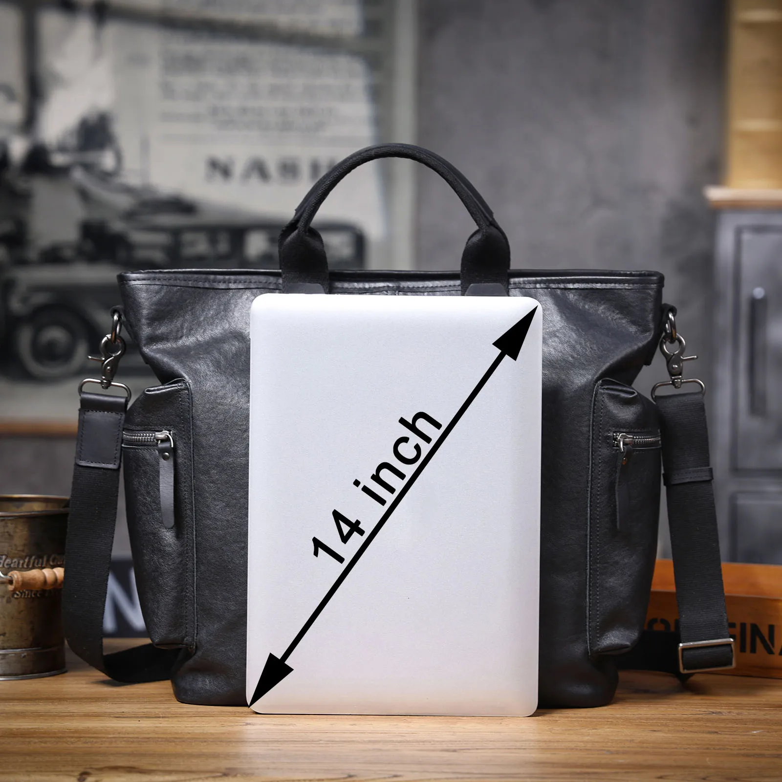Echtleder Herren-Aktentasche 15 Zoll Laptop-Tasche Einfache Rindsleder-Handtasche Pflanzlich gegerbtes Leder Modischer Casual-Stil – Detail 11