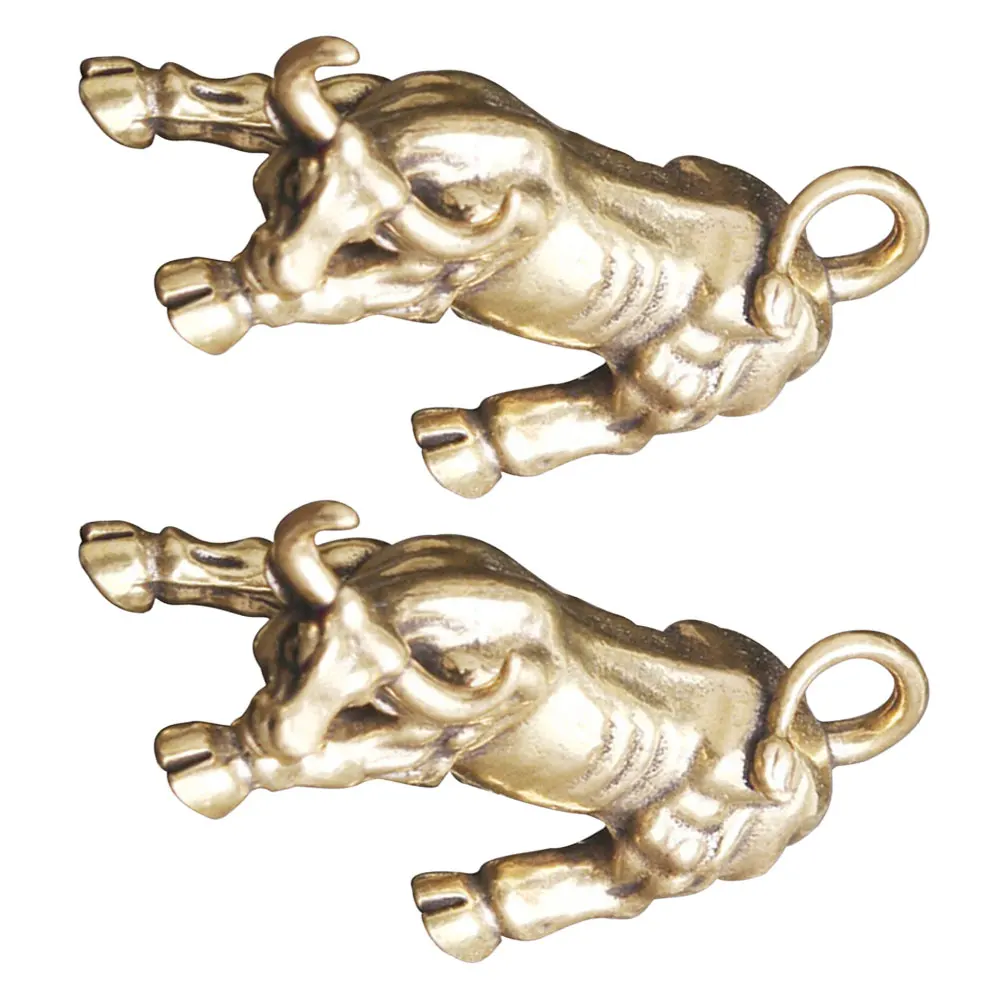 

2Pcs Vintage Pure Brass Mini Bull Sculpture Handcrafted Wealth Prosperity Decoration for Office Desk Bookshelf Living Room