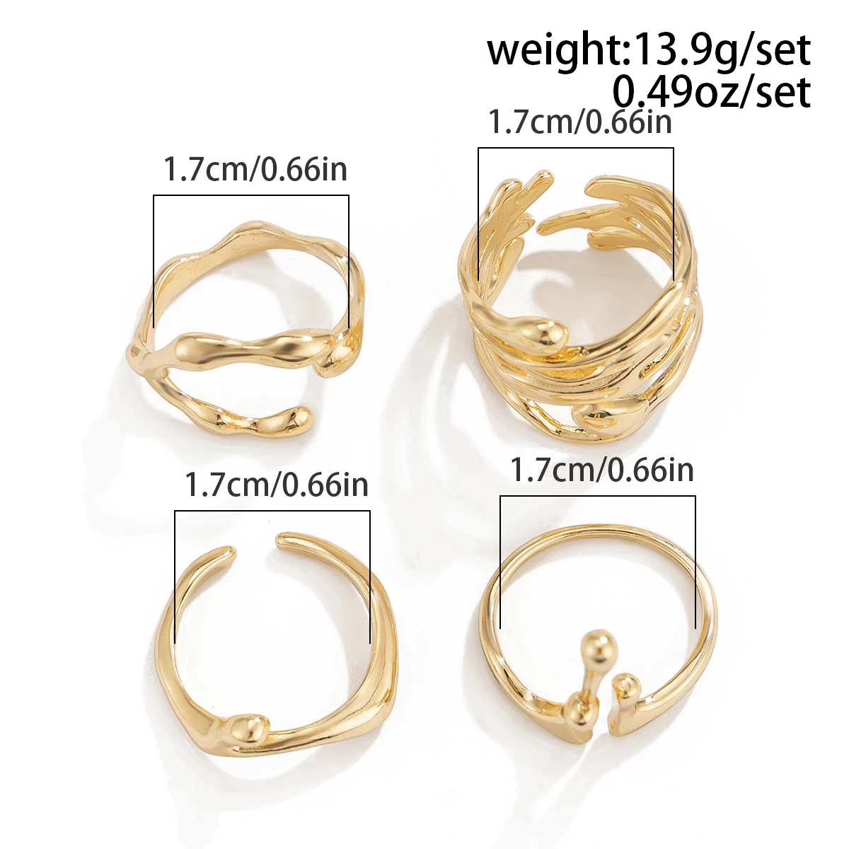 Ingemark 4Pcs/Set Vintage Irregular Lava Open Ring for Women Men Goth Gold Color Adjustable Couple Rings Y2K Wed Jewelry Gift