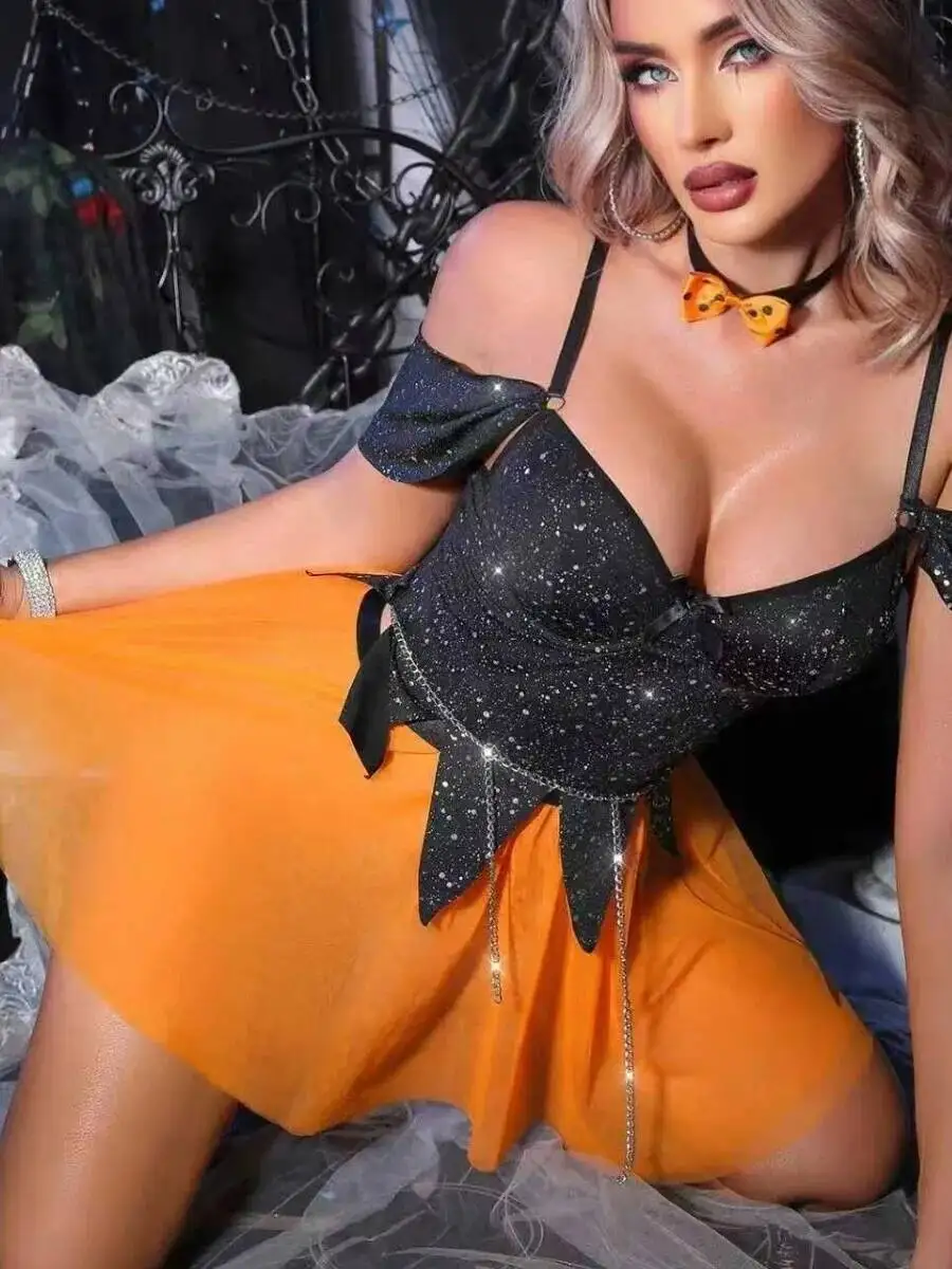 Hexen-Party-Set, gelbes Kleid, Cape-Outfit, sexy, rückenfrei, tiefer V-Hosenträger, ärmelloses Kleid, lässig, elegant, reiner Wunsch-Charm, BSNB