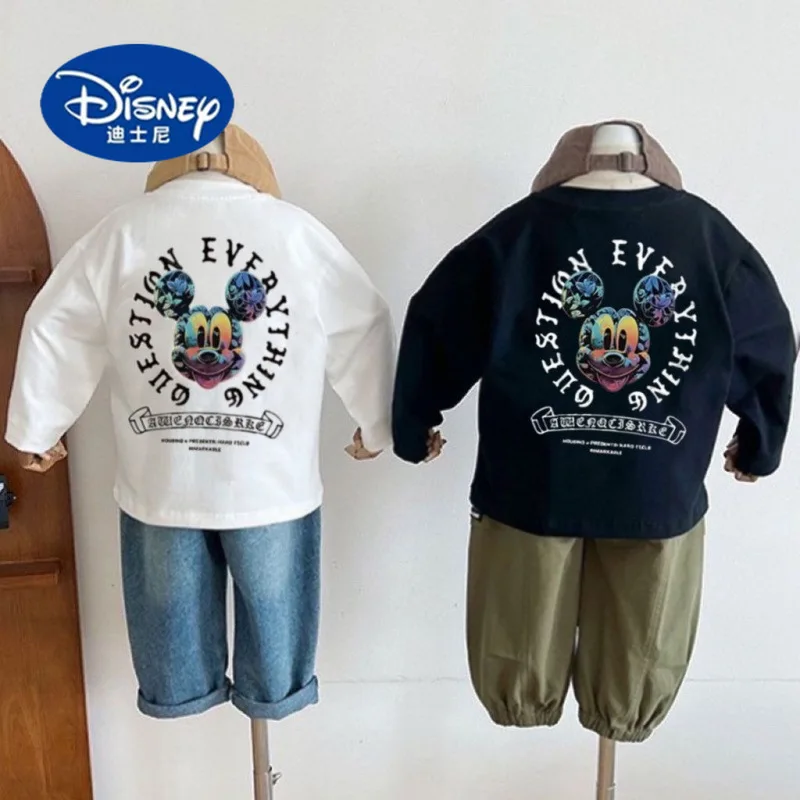 

Disney 2025 Kids' Long Sleeve Tee - 100% Cotton Casual Top for Boys & Girls, Cartoon Print Base Layer for Spring/Fall