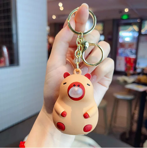 Cute Capybara Squeezes and Spits Bubbles To Decompress The Key Chain Toys Children's Schoolbag Doll Pendant Jewelry Key Chain