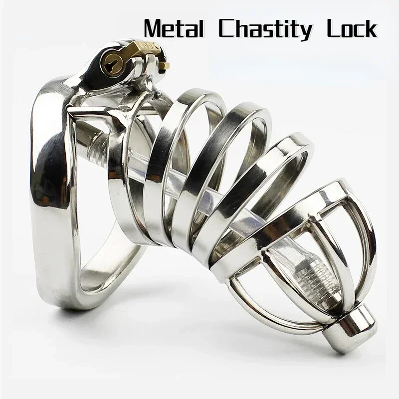 Metal Chastity Lock Cock Cage Penis Ring Anti-Cheating Male Chastity Belt with Catheter Adult Games Adult Sex Toy for Men Gay 18