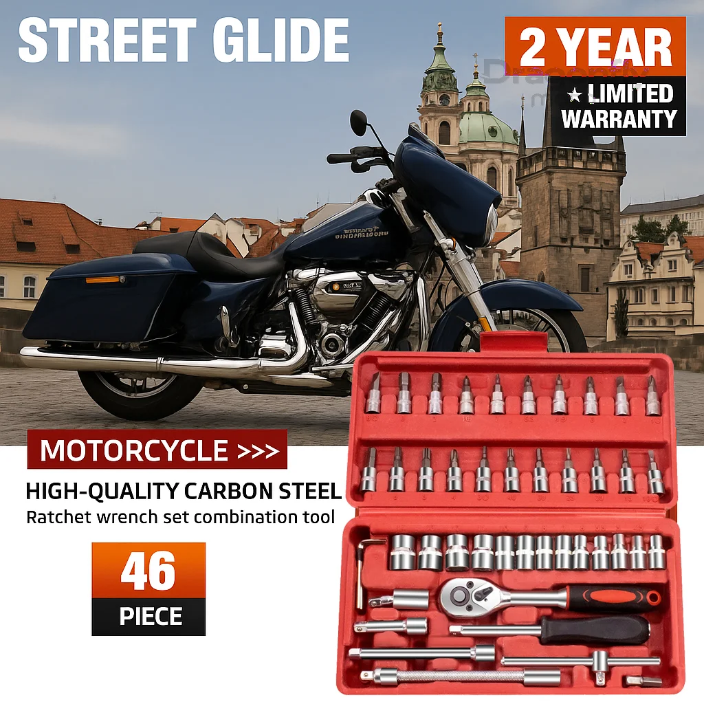 46pcs Car Repair Tool 1/4-Inch Socket Set For Harley Touring Road King 97-2022 Electra Street Glide CVO Limited