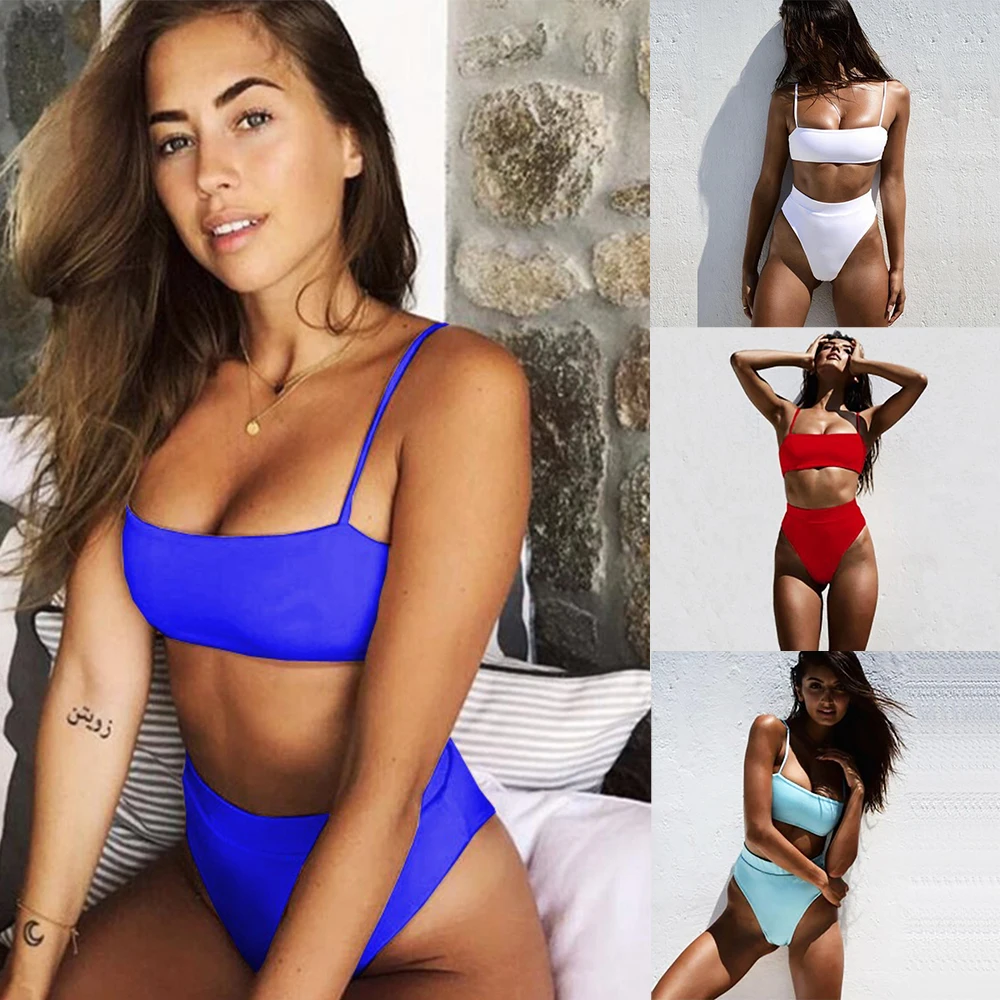 Conjunto de Bikini de cintura alta para Mujer, traje de baño Sexy, Bikini de playa, bañador brasileño de realce para Mujer