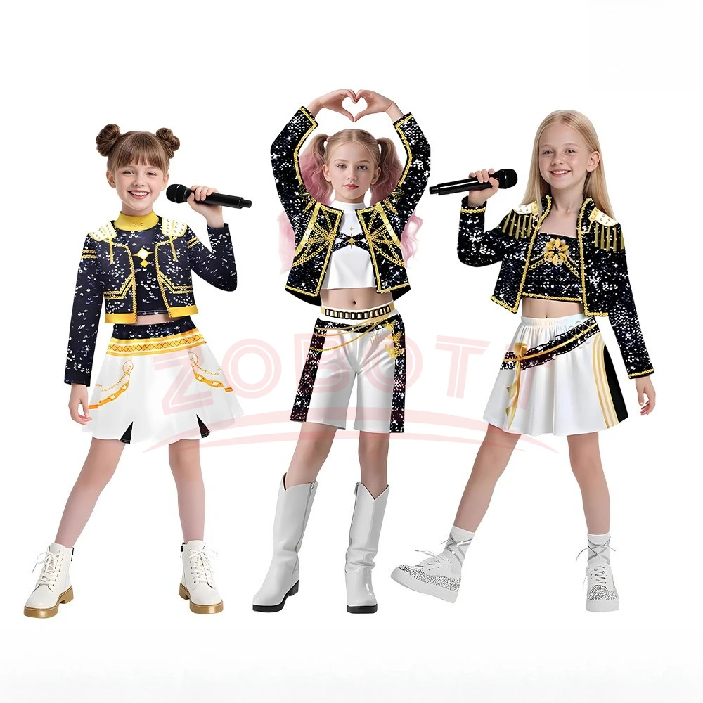 

K Pop Demon Hunters Kids Mira Rumi Zoey Stage Outfits Cosplay Black Costume Girls Uniform Halloween Carnival Party Suits