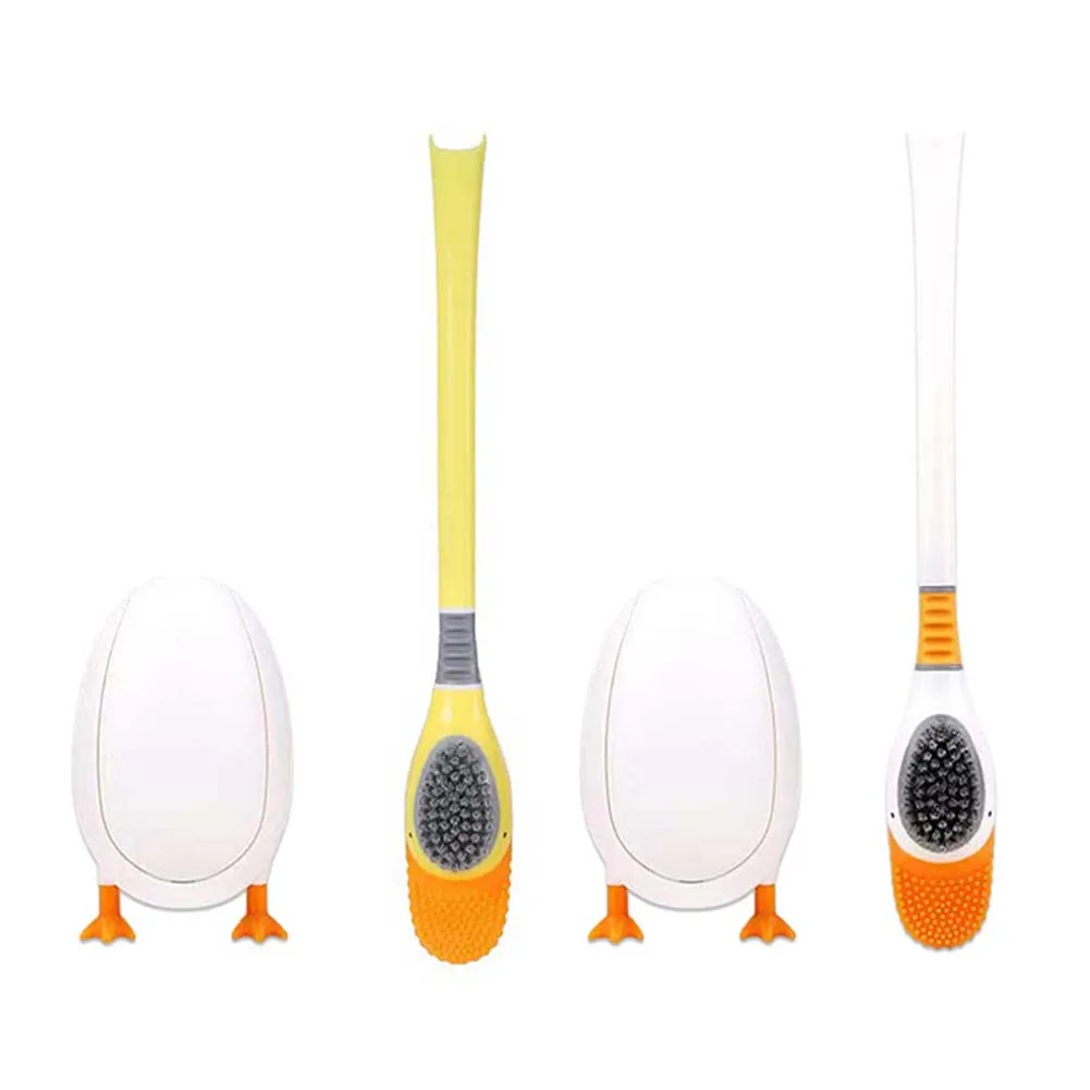 1PC Silicone Toilet Brush With Holder 360 Curved Cleaning Head Easily Rinse Stand For Home Bathroom Cleaning Brush Set