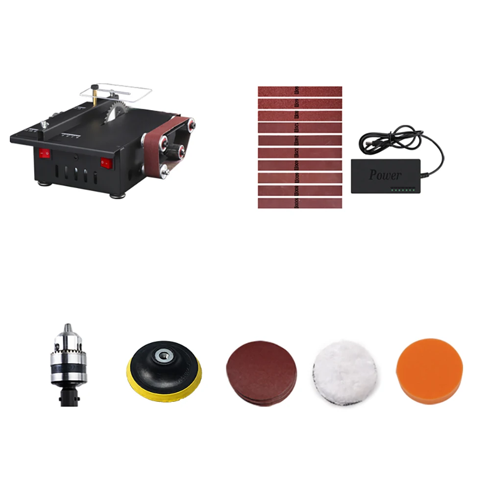 

100-240V Micro Mini Desktop Table Saw Woodworking Multifunctional Electric Cutting Machine 30x420MM Belt Sander Knife Sharpener