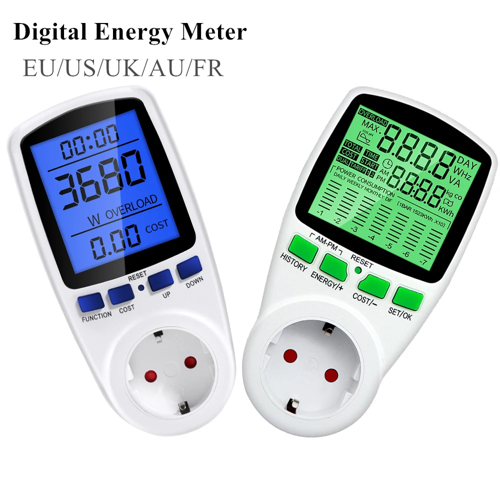 Digital Wattmeter Energy Meter Wattage Electricity Kwh Power Meter LCD Power Meter Outlet Power Analyzer Power Switch EU US UK