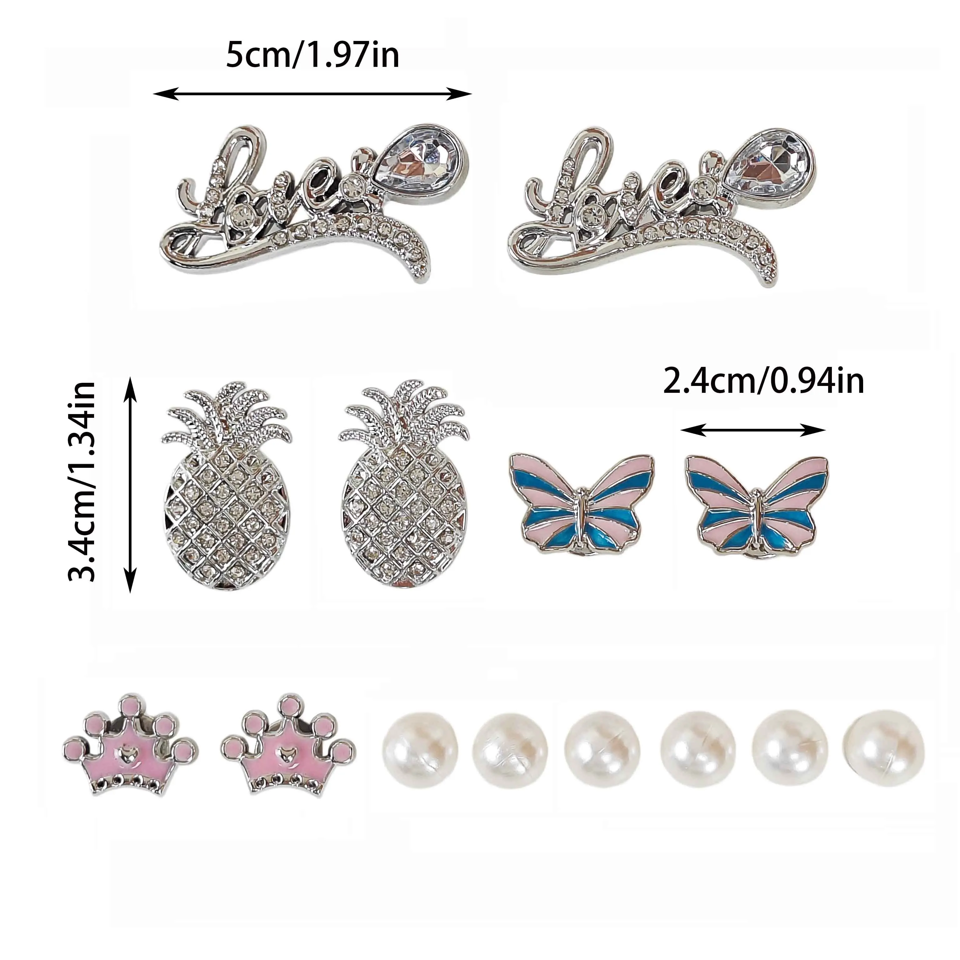 14Pcs DIY Shoe Decoration Charms, Shiny Letters, Pineapple, Butterfly, Crown, Imitation Pearl Decorative Buckles, Non-Metal Lightweight Material, Y2K Fashion Versatile Cute Personality Accessories for Men and Women, Suitable for Eva Beach Shoes, Sandals, Removable Shoe Decoration, Holiday Gift