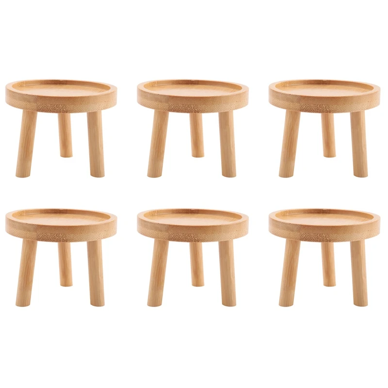 

6X Wooden Plant Stand Flower Pot Base Holder Stool High Stool Balcony Succulent Round Flower Shelf For Indoor Outdoor