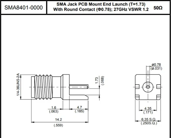 1pcs SMA Female Solder Edge PCB Mount Straight RF Connector 1.73 mm Pitch SMA-KE Receptacle Solder 27GHZ