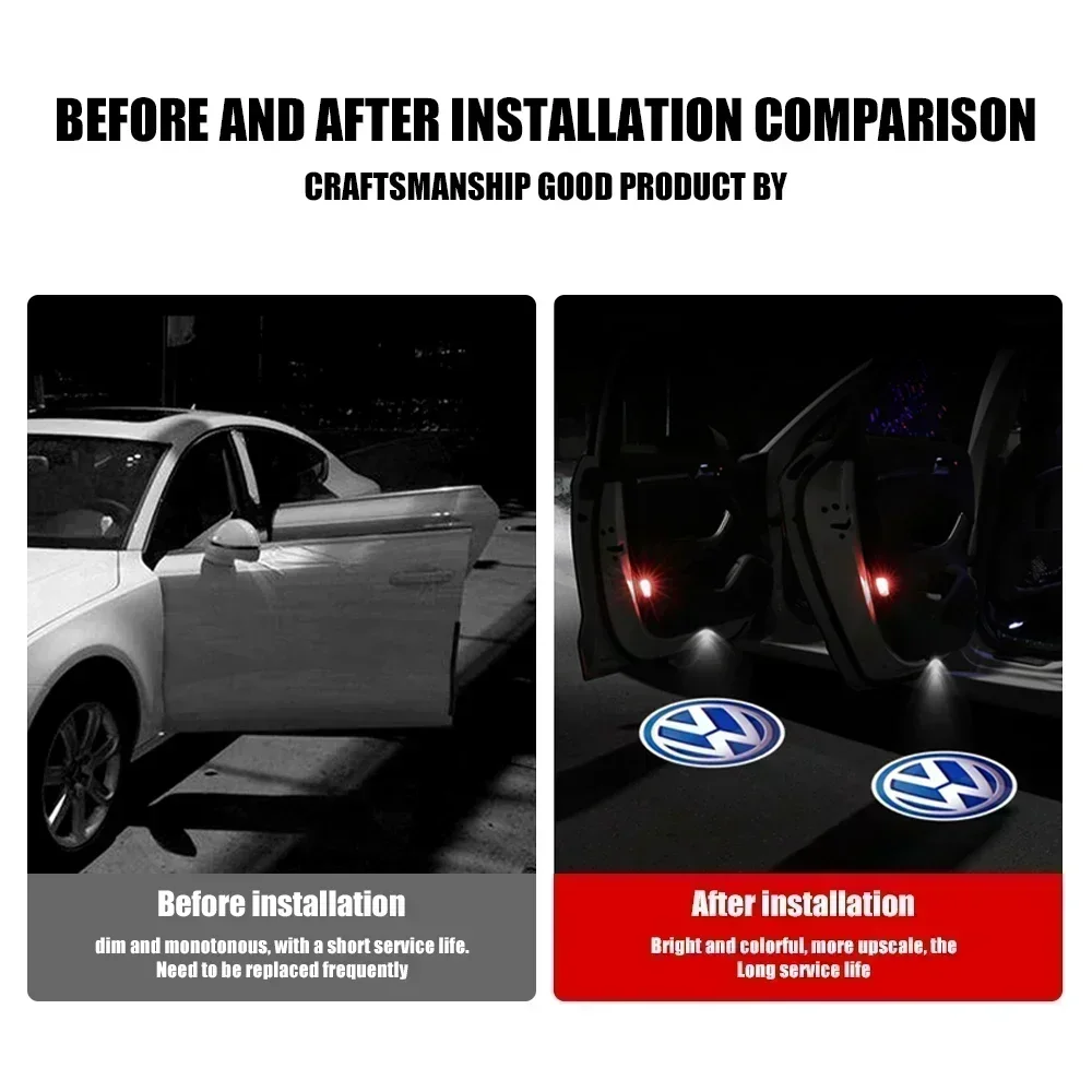 2PCS Led Car Door Welcome Lamp Wireless Laser Projector Logo Night Light For Volkswagen VW Lavida Touran Caddy Beetle Golf Bora
