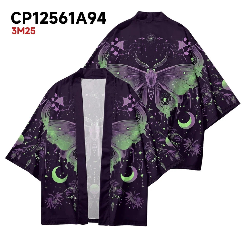 تصميم جديد الأرجواني فراشة طباعة سترة Haori للجنسين التقليدية زي قميص يوكاتا شاطئ كيمونو الملابس #4