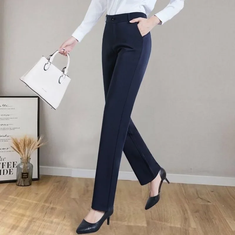 Women's Spring Autumn New High-waisted Straight-leg Slimming Trousers Professional Draped Casual Pants Long Pants Office Workers