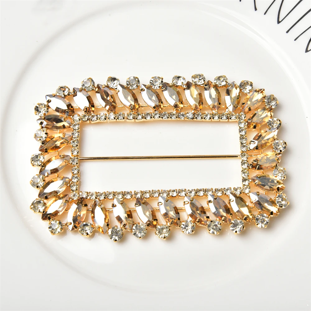 Silver Gold Color Large Rectangle Rhinestone Crystal Metal Buckle for Dress Belt Sash Shoes Bags Decorative Accessories