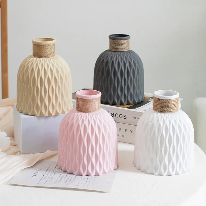 

2PCS Water Ripple Plastic Vase Wave Flower Pot Arrangement Modern Nordic Style Home Living Room Desktop Decoration Ornament