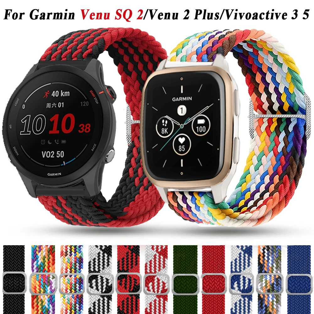 20/22mm opaska do zegarka Garmin Venu SQ 2 vivoactive opaska na 3/4 pasek dla prekursora 965 265 745 255 pleciony pasek nylonowa bransoletka